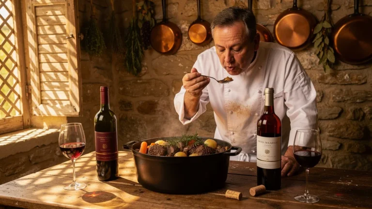 Boeuf bourguignon cuisiné avec deux vins différents pour tester la marinade au vin en cuisine française