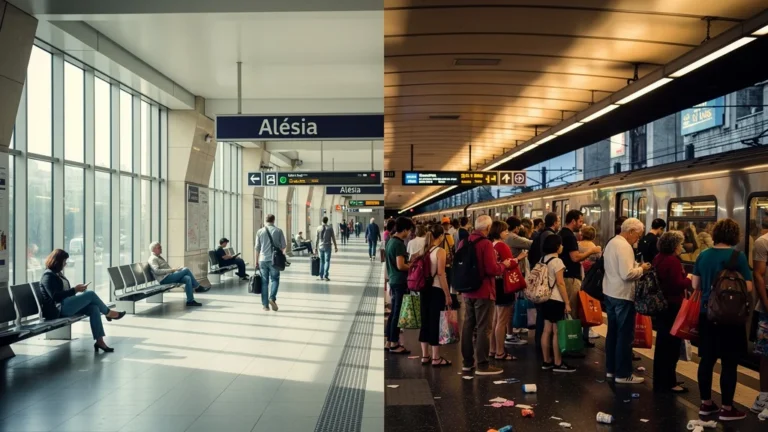 Affluence comparée à la station Alésia un mardi calme et un dimanche animé hors vacances scolaires