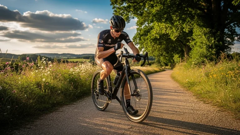 Cycliste ajustant la pression des pneus sur la voie verte du Nivernais lors d'une journée à vélo