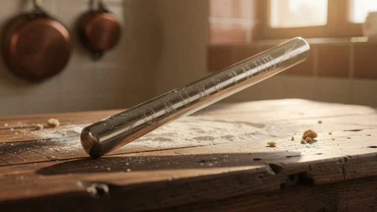 Baguette du relais usée après 30 jours sur une table en bois dans une cuisine française lumineuse