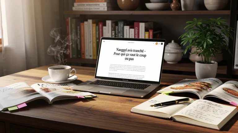 Espace de travail lumineux d'une rédactrice culinaire freelance pour Le Meix Chapeau, ambiance chaleureuse et inspirante
