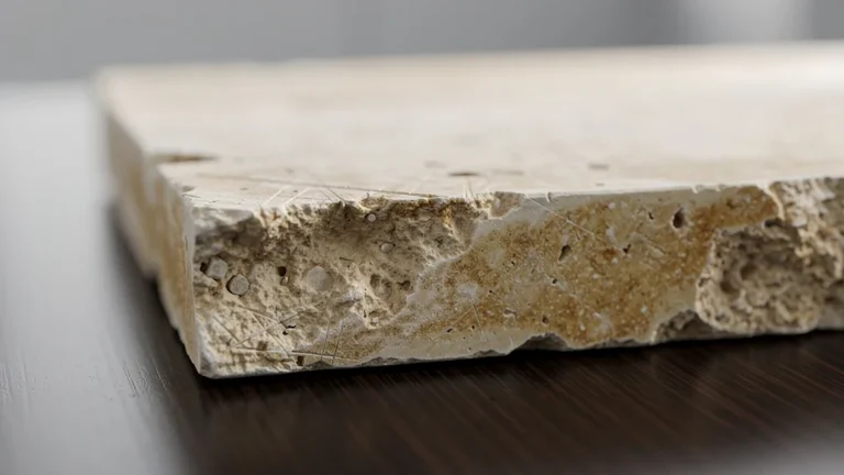 Pierre de Bourgogne testée six mois montrant résistance et usure sur surface naturelle beige clair